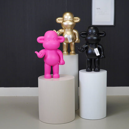 Ornament - hang losse aap beeldje 'de legende' - polyresin - roze - 33x21x50cm