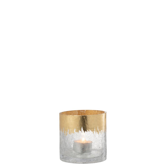 J-Line Windlicht Crackle Glas Transparant Goud Small