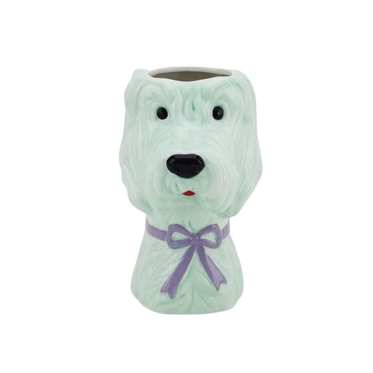 Vaas -bloemen vaashond - mint/ lilac- 13x14x21cm