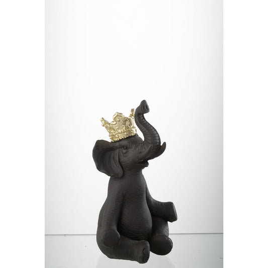 J-Line Olifant Kroon Resine Zwart/Goud Large