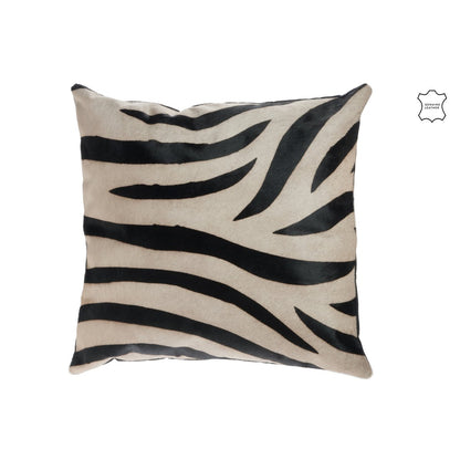 J-Line kussen Zebra - leder/canvas - zwart