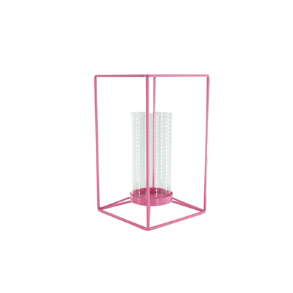 Lantaarn - Metaal/Glas - Roze - 14,5x14,5x25cm