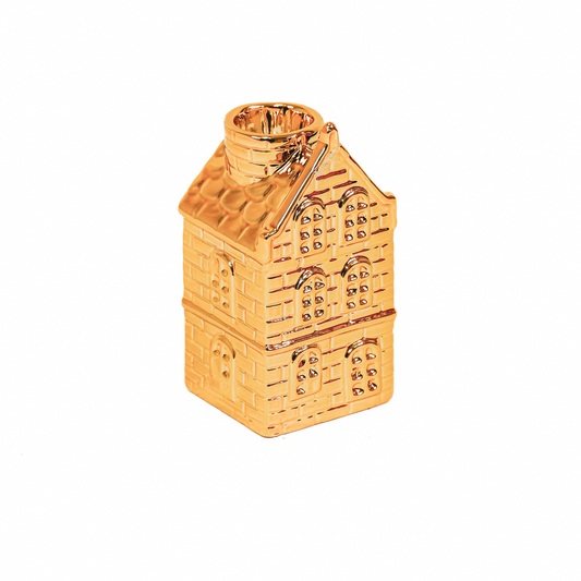 Kaarshouder - Huis - Keramiek - Goud - 6x5,5x11cm