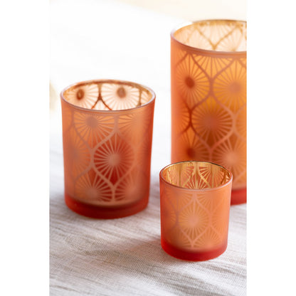 J-Line kaarshouder Ruit Bloemen - glas - oranje -  small