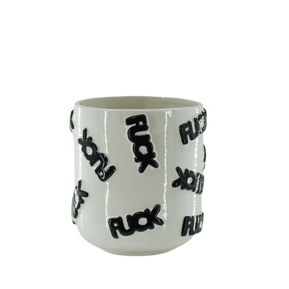Pot - 'FUCK' - Keramiek - Wit/Zwart - 17,5x17,5x17,5cm