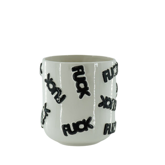 Pot - 'FUCK' - Keramiek - Wit/Zwart - 17,5x17,5x17,5cm