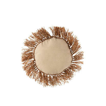 J-Line kussen Rond Riet Raffia - jute - bruin