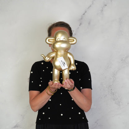 Ornament - hang losse aap beeldje 'de legende' - polyresin - goud - 20,5x13,5x35cm