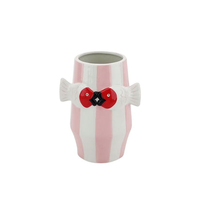 Vaas -bloemen vaas vissen - roze/wit- 14x11,5x18cm