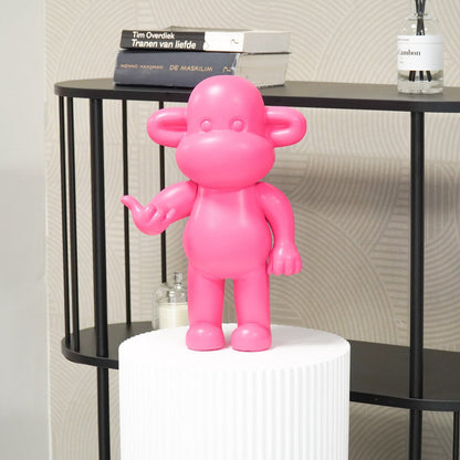 Ornament - hang losse aap beeldje 'de legende' - polyresin - roze - 33x21x50cm