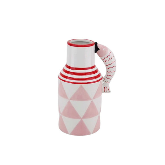 Vaas - kruik vissen - roze/wit/rood - 14x11x21,5 cm