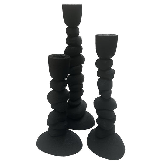 Kandelaars Nechi black L10 x B8 x H28/22/19 cm - 3 stuks