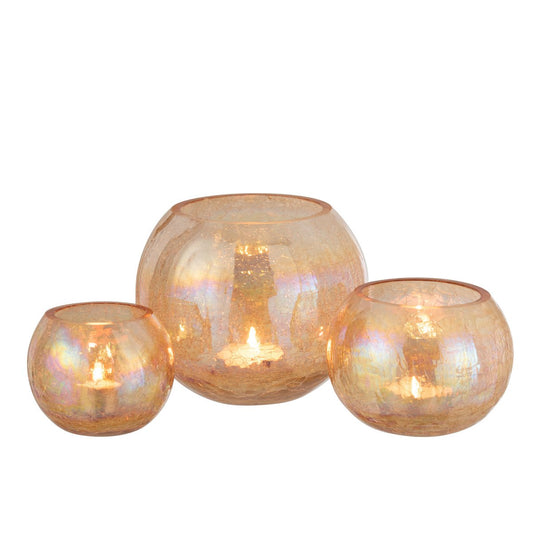 J-Line windlicht Bol Craquele Parel Effect - glas - amber - large