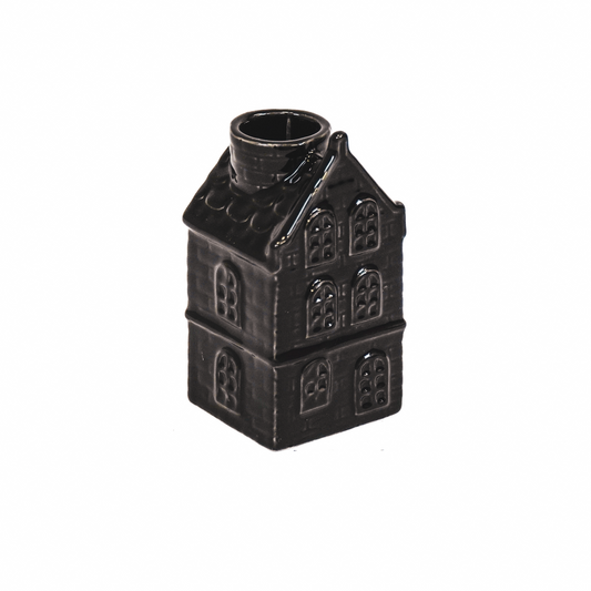 Kaarshouder - Huis - Keramiek - Zwart - 6x5,5x11cm