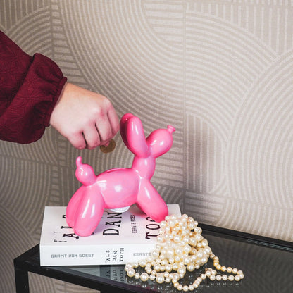 Ornament- Spaarpot Ballon Hond- Neon Roze-17x7x17cm