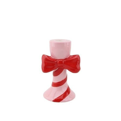 Kandelaar - strepen met boog -pink/rood - 9x8x14cm