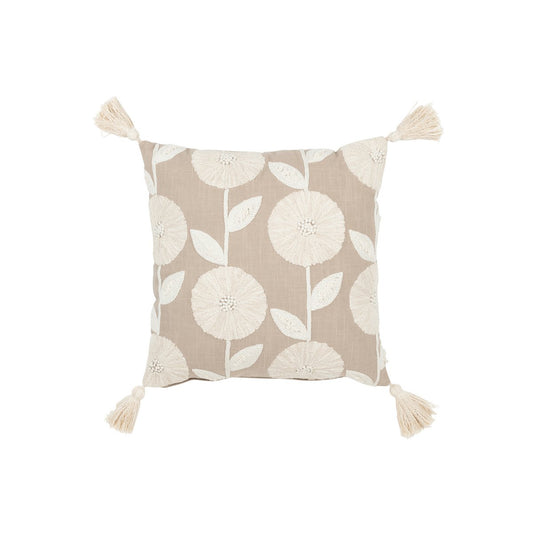 J-Line kussen Bloemen/Bladeren - katoen - taupe/beige