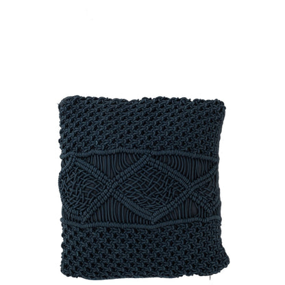 J-Line kussen Macrame Vierkant - katoen - blauw