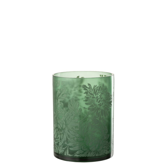 J-Line windlicht Bloemen - glas - groen - extra large