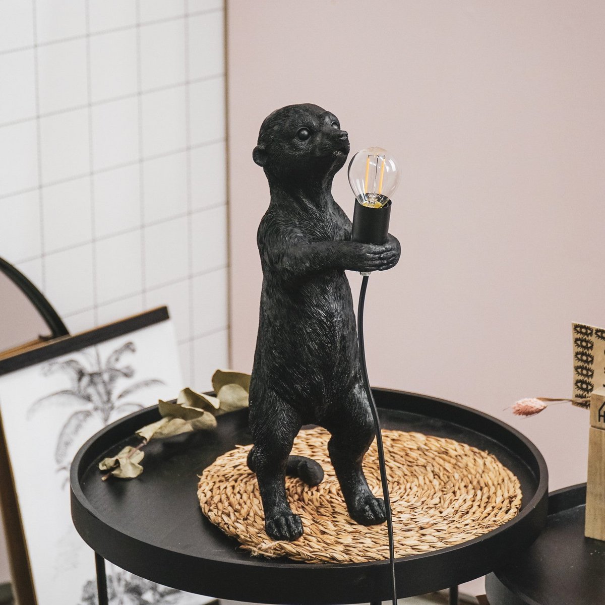 HV Meerkat Lamp - Zwart - 15x10x38cm