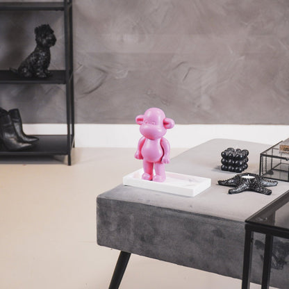 Ornament - aap -beeldje 'de legende'- polyresin - roze - 11x7x19cm