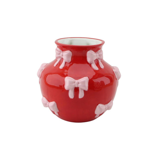Vaas - Bloemvaaslinten - rood/roze - 14,5x14,5x13cm