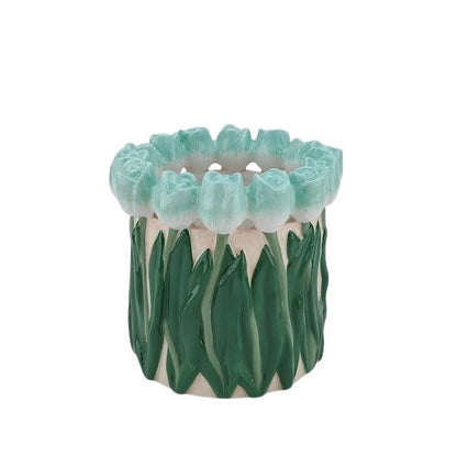 VASE-TULIPS- DOLOMITE-MINT/ GROEN-17X17X16CM