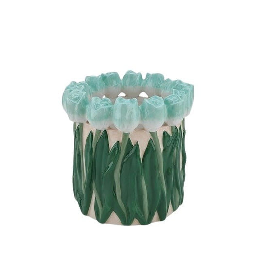 VASE-TULIPS- DOLOMITE-MINT/ GROEN-17X17X16CM
