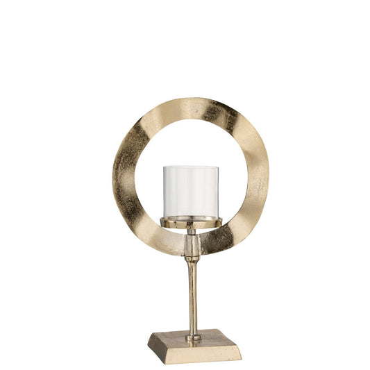 J-Line windlicht Rond Voet - aluminium - goud - small