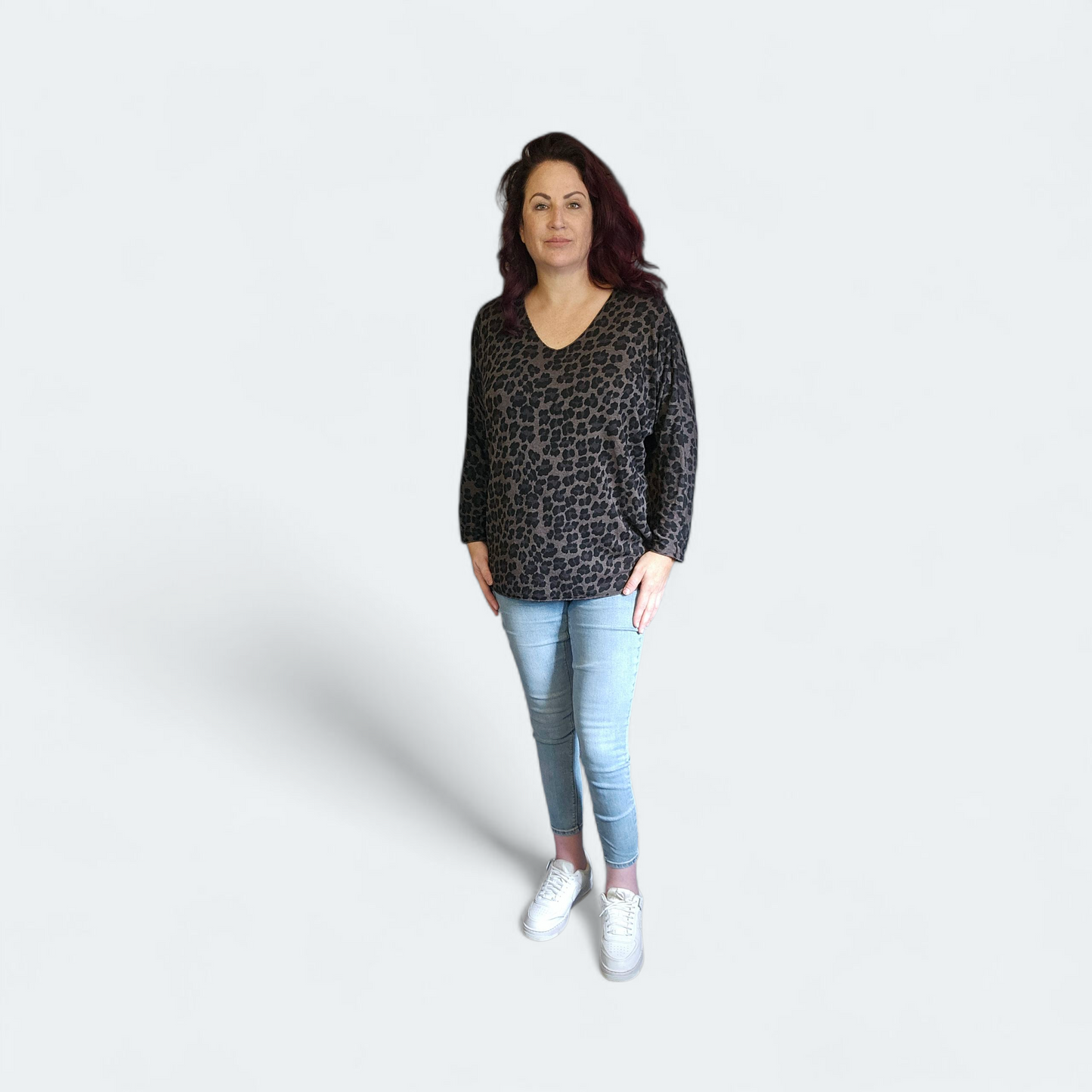 Truitje met panterprint donker grijs