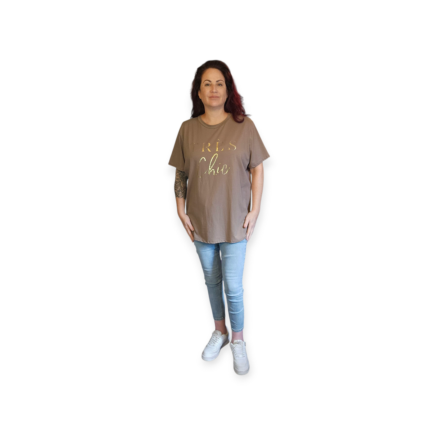 T-shirt 'Très chic' taupe