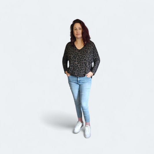 Truitje met panterprint donker grijs